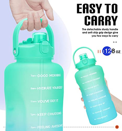 HydroPal 1 Gallon Water Bottles with Straw, 128 oz Water Bottle BPA Free Innovative 2-IN-1 Lid Gym Bottle with Times to Drink Motivational, Large for Sports Fitness Camping Water Jug （13.8X5.5 inch） - color: Summer Coast