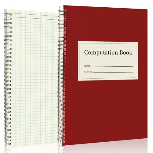 3 Pack Computation Notebook Spiral 4 X 4 Quad National Graph Paper 9 1/4" x 11 3/4" Math Composition Book Engineering Grid Notebook Red 76 sheets with Eye-ease Paper Waterproof Cover for Science