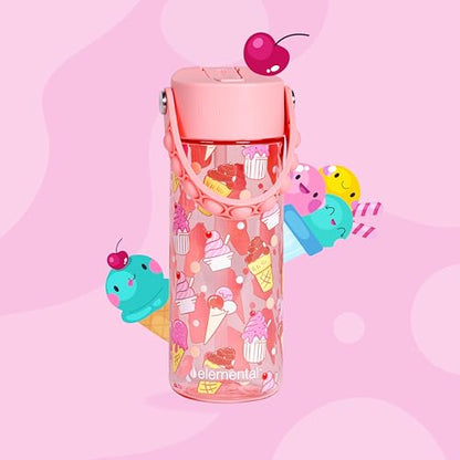 Elemental Water Bottles for Kids - Splash Kids Water Bottle for School with Pop-it Handle - BPA Free Tritan Plastic Water Bottle with Straw Leak Proof when Spout is Closed - Ice Cream - 18oz - color: Ice Cream