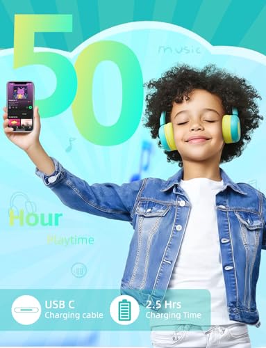 Kids Bluetooth Headphones,Toddler Headphones with Microphone,85dB Volume Limited,Bluetooth 5.4 Twistable Lightweight Kids Wireless Earphones for Boy Girl Tablet Travel School - color: Green
