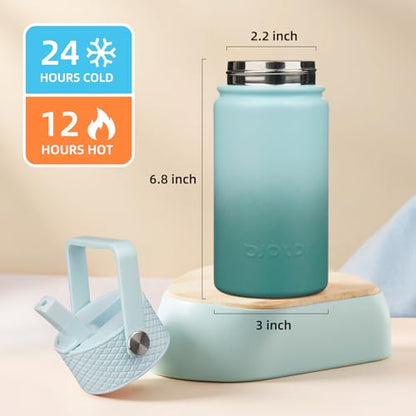 BJPKPK Insulated Water Bottle, 15oz Stainless Steel with Straw Lid | Leak Proof, BPA-Free, Vacuum Insulated, Keep Drink Cold & Hot, Metal Water Bottle for Travel, Gym, Office, Cupholder Friendly - color: Milk Blue, style: N-15oz-Color Lid