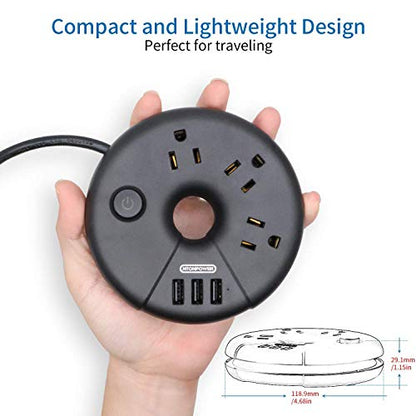 NTONPOWER Compact Power Strip with USB Bundle, 3 Outlets 3 USB Portable Desktop Charging Station with 5ft Extension Cord for Office, Home, Hotels, Cruise Ship, Nightstand