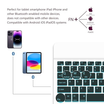 for Bluetooth Keyboard,Wireless Rechargeable 7-Color Keyboard Cute Tablet Stand Adjustable Adjustable & Foldable for iPad/iPad Pro/iPad mini/iPad Air, Samsung Xiaomi Tablets, etc - White - color: B-Backlight Keyboard-Green