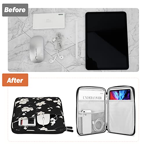 MoKo 9-11 Inch Tablet Sleeve Bag Carrying Case with Accessory Pocket | Fits iPad Air 11-inch M4, iPad Pro 11-inch M5, iPad A16 11-inch and Tab S9/S8 11-inch, Black&White Magnolia - color: Black & White Magnolia, size: 9-11 Inch