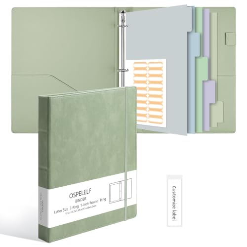 Ospelelf Vintage Hardcover 3 Ring 1 inch Leather Binder, Professional Binder Organizer Suitable for Letter Size, Binder Dividers with Tabs, Light Green - color: Light Green, size: Letter Size - 1 Inch Ring