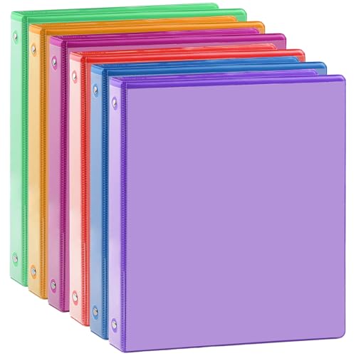 3 Ring Binder - 6 Pack, 1 Inch Binder with 2 Interior Pockets & Clear View Overlay, Large Capacity, Round Ring Binders for Office Supplies, School & Home (6 Colors, Rainbow Colors) - color: Rainbow Colors