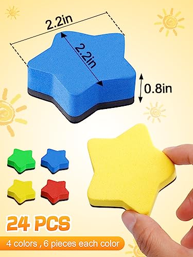 24Pcs Strong Magnetic Dry Erase Eraser, Classroom Must Haves, Star | 4 Color Mini Whiteboard Eraser, Classroom Essentials for Kindergarten, Prek, Elementary, Office - style: Star