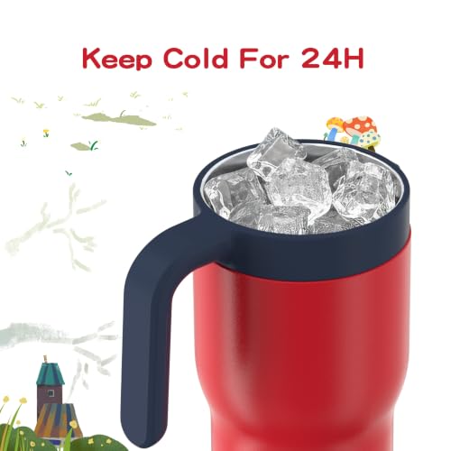 OISIZ 14oz Kids Tumbler with Straw Lid & Handle,Kids Cup with Animal Accessory for School,Kids Water Bottles with Dust-proof Cover,Leakproof Water Bottles,316 Stainless Steel,Keep Cold 24 Hours-red - color: old glory red