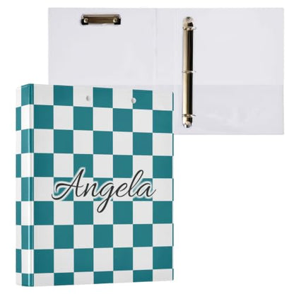 Custom 3 Ring Binder 1.5 Inch Round Rings Teal Checkered Personalized Name Binders Organizer Fashion View Binder with 2 Pockets for School Office Supplies - color: Multi06