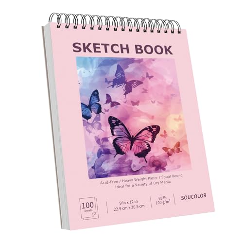 Soucolor Sketch Book 9" x 12" for Teen Girls, Cute Pink Sketchbook | 100 Sheets Spiral Notebook Drawing Pad|Pastel School Art Supplies for Beginner Artists|Arts and Crafts Gifts Set for Women - color: Cute Pink, size: 9" x 12" (Pack of 1)