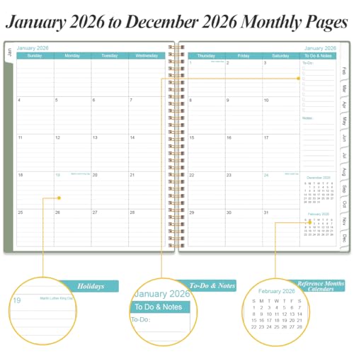 Daily Planner 2026 Full Page Per Day- 2026 Daily & Monthly Planner from January 2026 to December 2026, Day Planner 2026 with 12 Months Tabs, 8.5" x 11", Green - color: Green, size: 8.5" x 11"