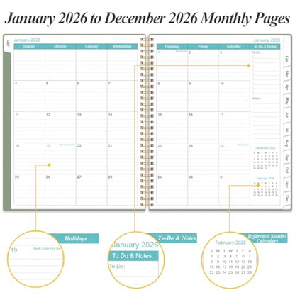 Daily Planner 2026 Full Page Per Day- 2026 Daily & Monthly Planner from January 2026 to December 2026, Day Planner 2026 with 12 Months Tabs, 8.5" x 11", Green - color: Green, size: 8.5" x 11"