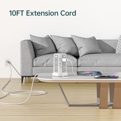 PASSUS Surge Protector Power Strip with USB C Port,10FT Extension Cord with 12 AC Outlets, Power Strips with Surge Protection for Home Office DormRoom - style: Gray White-2PC-4A1C