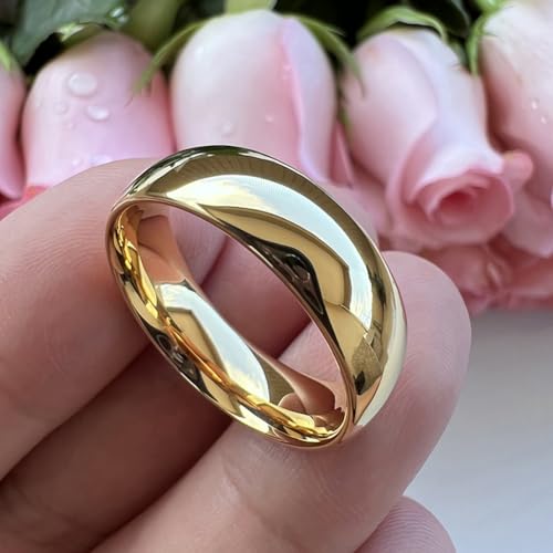 TUTISS 3mm 4mm 5mm 6mm 7mm 8mm 10mm Silver/Gold Tungsten Rings for Men Women Couple Fashion Jewelry Engagement Wedding Bands Domed Polished Comfort Fit - color: 7mm Gold Tungsten