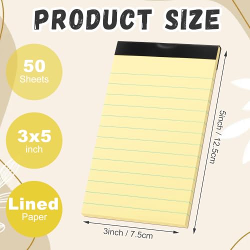 Tenceur 16 Pcs Small Notepads 3'' x 5'' Lined Writing Note Pad - 50 Sheets Per Memo Pad, 80 Gsm Paper Pads, Perforated Mini Pads Pocket Notebook Refills for Taking Notes and Reminders (Black Top) - color: Yellow (Black Top), style: Line