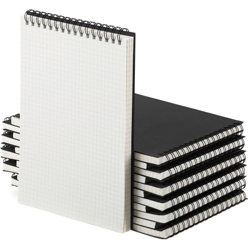 Engrowtic 6 Pack Graph Paper Spiral Notepad A5 Top Wirebound Notepad Grid Notebook Steno Pad Memo Notebook Grid Paper 140 Pages for Writing Sketching Drawing Office Supply (Black) - color: Black