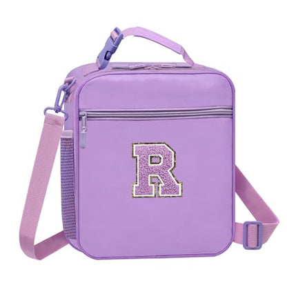 Insulated Lunch Box Kids Youth Adult Lunch Bag Container Bag for Women Girl School Work Travel Food Picnic Cooler,Cute Lunch Tote Bag with Shoulder Strap Handheld Water Bottle Holder Purple R - color: 08-Purple R