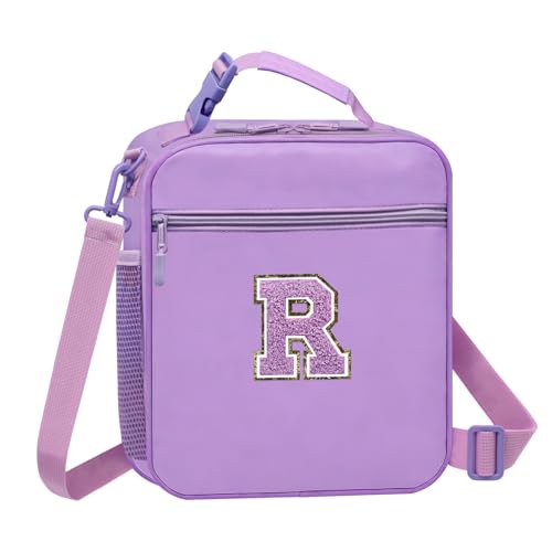 Insulated Lunch Box Kids Youth Adult Lunch Bag Container Bag for Women Girl School Work Travel Food Picnic Cooler,Cute Lunch Tote Bag with Shoulder Strap Handheld Water Bottle Holder Purple R - color: 08-Purple R