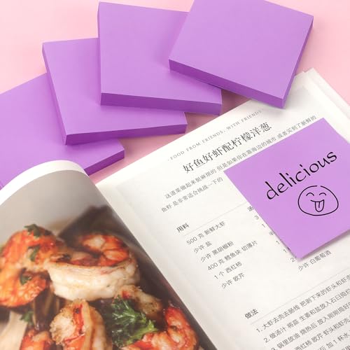 Sticky Notes 3x3 Pop Up Self-Stick Notes Pads with Bright Colors, Easy to Post for Office, School, Home, 4 Pads/Pack, 90 Sheets/Pad (Purple) - color: Purple