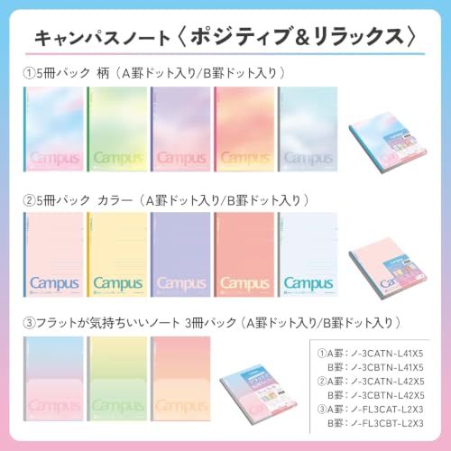 KOKUYO Composition Notebooks, 7" x 10" Kimochii Dot Lined Notebook, 30 Sheets College Ruled, 3 Pack B5 Notebook for School, School Supplies Comp Book for Note Taking, Positive & Relax - color: Kimochii (Postive&Relax)