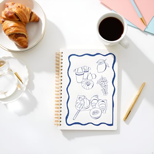 Pearhead Euro Breakfast Hardcover Spiral Notebook, 8x10.5 College-Ruled Lined Journal with Perforated Pages, 200 Pages for Planning, Work & School - color: Blue & White European Vacation Spiral Notebook
