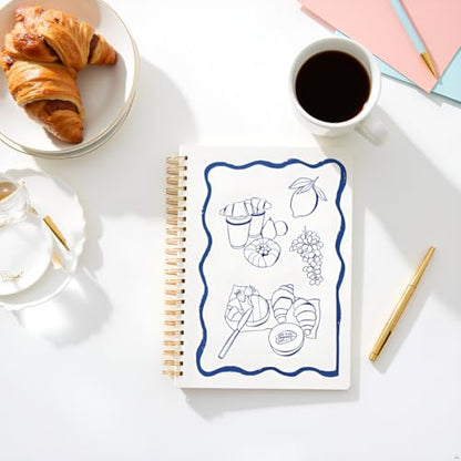 Pearhead Euro Breakfast Hardcover Spiral Notebook, 8x10.5 College-Ruled Lined Journal with Perforated Pages, 200 Pages for Planning, Work & School - color: Blue & White European Vacation Spiral Notebook