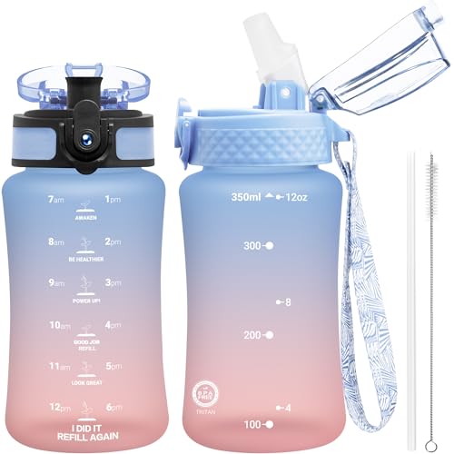 OLDLEY Kids Water Bottle for School, 12 oz (2 lids) BPA-Free Reusable Leak-proof Durable Tritan Plastic Water Bottles with Straw & Chug Lids, Anti-dust Spout Cover (Dreamland) - color: Dreamland, size: 12 Ounces