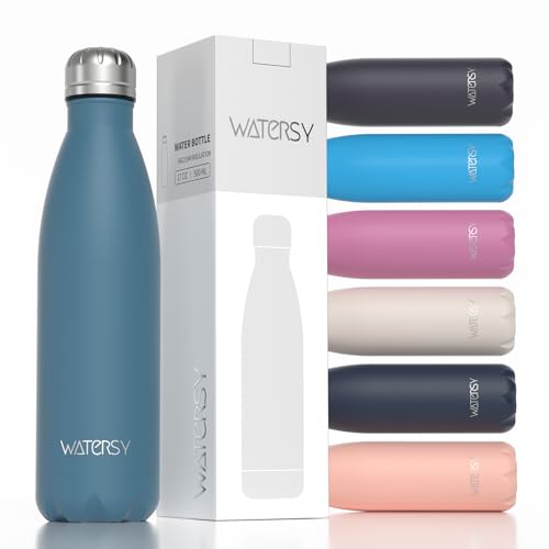 WATERSY Stainless Steel water bottles,17oz/500ml Insulated Water Bottles,Smog Blue metal water bottle Keeps Drink Cold and Hot,BPA Free kids water bottles for School,Gym,Travel,Sports - color: Smog Blue