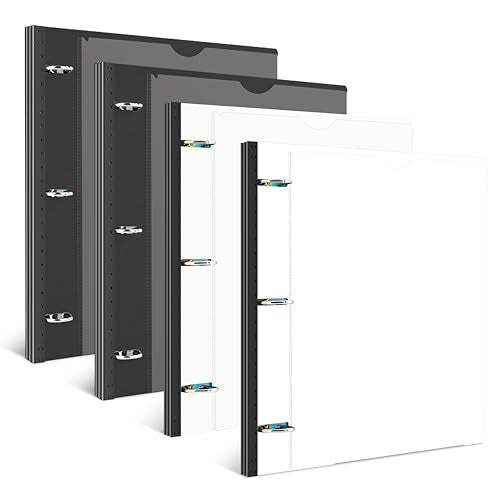 INFUN 1 Inch Telescoping 3 Ring Binder Black+White - 4 PCS， Flexible Binders with Customizable Front Cover and Clear Catalog Pocket,1 inch Binders 3 Ring, Holds 8.5" x 11" Paper - color: Black+white, size: 1 Inch, style: With Clear Front Pocket - 4 PCS