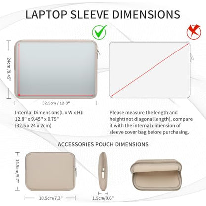 RAINYEAR Laptop Sleeve Case Compatible with 13.3 Inch Notebook Computer Tablet Chromebook 14" MacBook Pro/Max M1 M2 M3 M4 M5 Soft Carrying Bag Zipper Protective Cover with Accessories Pouch (Khaki) - color: Khaki, size: 13"-13.3"