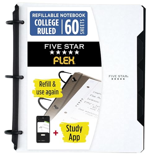 Five Star Flex Refillable Notebook + Study App, College Ruled Paper and 1 Inch TechLock Ring Binder with Pockets, Tabs and Dividers, 200 Sheet Capacity, White (29328AE2) - color: White, size: 1 Count (Pack of 1)
