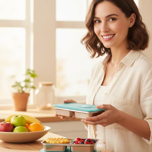 Snack Containers Reusable, Stainless Steel Double Compartment, Dishwasher- Reusable Condiment Containers with Lids 6PCS - color: 6PCS