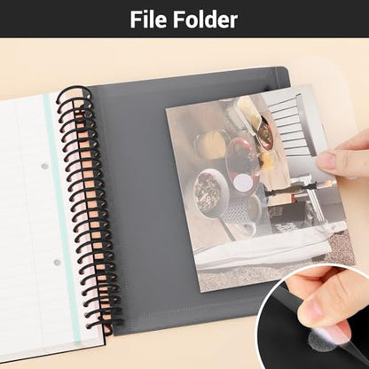 EUSOAR Black Spiral Notebook, 1 Pack A5 7.3" x 8.1" 3 Subject Notebook Journal, College Ruled Hardcover Cute Notebook 240 Pages 90gsm Thick Paper with Pocket for Work Office School Supplie - color: Black, style: A5 Lined