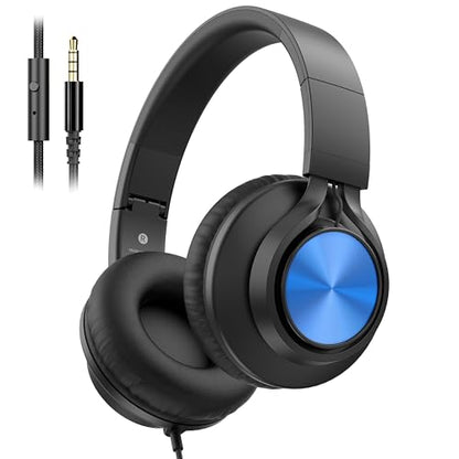 AILIHEN A8 Headphones Wired for School Students Kids K-12 Classroom，Adjustable, Foldable, Over-Ear Headsets with Microphone HD Stereo Sound 3.5mm Jack for Chromebook (Blue)