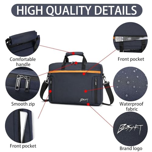 BESMART Waterproof RFID Laptop Bag fits 15.6 Inch Computer, Shoulder Business Briefcase Bag Crossbody Messenger Bags for Men - color: Navy