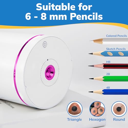 Electric Pencil Sharpener, Fully Automatic Pencil Sharpener with Auto In and Out, Rechargeable and Hands-Free for Standard 6-8mm Pencils, Perfect for Classroom and Home Use (White and Pink) - color: White & Pink