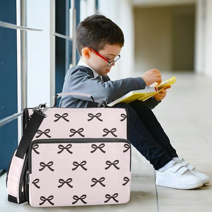 Beauty Black Bow Pink Zipper Binder with Shoulder Strap Trapper Keeper 3 Ring Binder Organizer Large Capacity Multiple Compartments for School Office