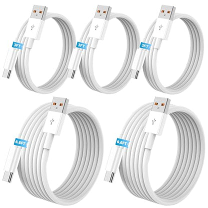 5pack USB A to C Cable 60W【2 * 6.6Ft+3 * 3.3Ft】 Fast Charging 6A Quick Charger Cord, Compatible with iPhone 17/16/15,Samsung Galaxy S10 S9 S8 Plus, Note 10 9 8, LG V50 V40 G8 G7 (White) - size: 3.3ft+3.3ft+3.3ft+6.6ft+6.6ft