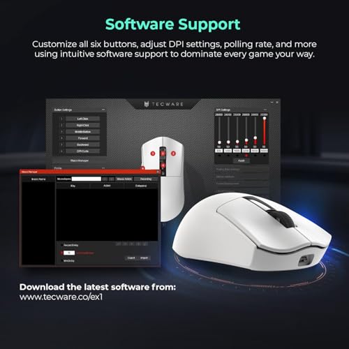 TECWARE EX1 Lightweight Gaming Mouse | 26K DPI Wireless Mouse with OLED Display | 59g Ultra-Light Design | RGB Charging Dock | Tri-Mode Connectivity 2.4GHz/Bluetooth/Wired with Grip Tape | White - color: White