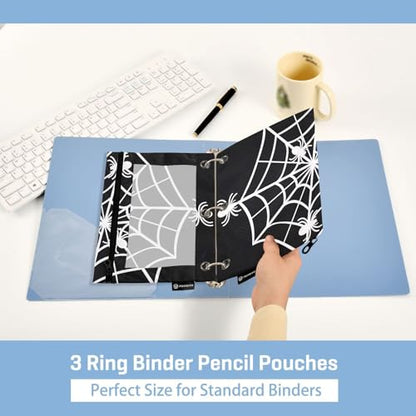 2 Pack 3 Ring Binder Pencil Pouch Spider Web Pencil Case Pencil Bags with Zipper, Clear PVC Binder Pockets for Office Daily Supplies - color: Color 9