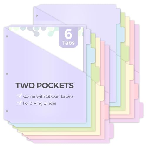 SKYDUE Binder Dividers with Pockets, 2 Sets, 6 Tabs Dividers for 3 Ring Binder, Tear-Resistant Plastic Binder Dividers for School, Office, Home - color: Blue, size: 2 SETS