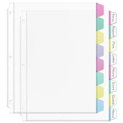 HABGP16PCS/2 Set 3 Ring Clear Binder Dividers with Tabs, 8.5 x 11 8 Tabs Binder Dividers with Pockets, Clear Page Protectors Index Dividers for 3 Ring Binder, Heavy Duty Plastic Sheet Protectors - size: 2 Set (16 Pcs)