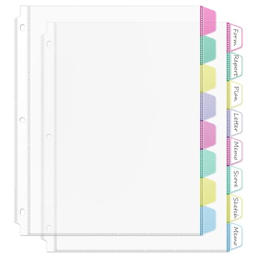 HABGP16PCS/2 Set 3 Ring Clear Binder Dividers with Tabs, 8.5 x 11 8 Tabs Binder Dividers with Pockets, Clear Page Protectors Index Dividers for 3 Ring Binder, Heavy Duty Plastic Sheet Protectors - size: 2 Set (16 Pcs)