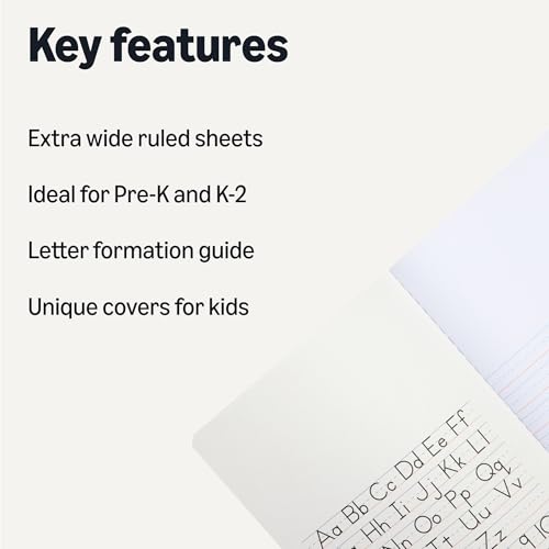 Amazon Basics Primary Composition Notebook, 9.75" x 7.5", 100 Sheets, Multiple Colors, 3-Pack