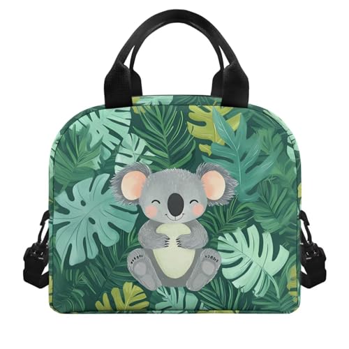 Koala Cute Lunch Box for Girls 4-6 Green Leaf One Piece Lunch Box for Boys 6-8 Preschool Meal Bag Kids 8-10 Kindergarten Toddler Elementary School Adjustable Shoulder Strap Heat Resistant - color: Green Leaf Koala