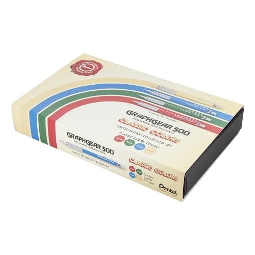 Pentel GraphGear 500 Limited Edition Mechanical Pencil, Classic Colors Box Set, 0.3, 0.5, 0.7, 0.9mm point sizes included, Box of 4 Pencils (PG520RBXSET)