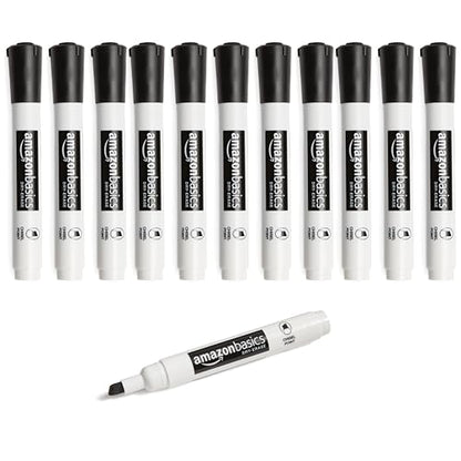 Amazon Basics Lowe-Odor Dry Erase Whiteboard Markers, Chisel Tip, Quick-Dry, Black, 12-Pack