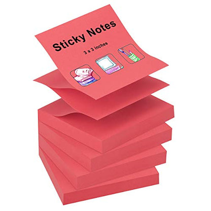 ZCZN 400 Sheets Pop-up Sticky Notes, 3 x 3 Inches, 4 Pads Bright Color Self-Stick Notes, 100 Sheets/Pad, Red - color: Red
