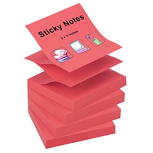 ZCZN 400 Sheets Pop-up Sticky Notes, 3 x 3 Inches, 4 Pads Bright Color Self-Stick Notes, 100 Sheets/Pad, Red - color: Red
