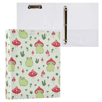 Cute Mushroom Frog Kawaii Frog Binder 1.5 Inch Binder with Clipboard&Pockets, Hardcover Binders 3 Ring, Heavy Duty Large File Folder for Office School Supplies - Holds 200 Sheets - color: Kawaii Mushroom Frog, size: 1 Pack-12.4x10.63in